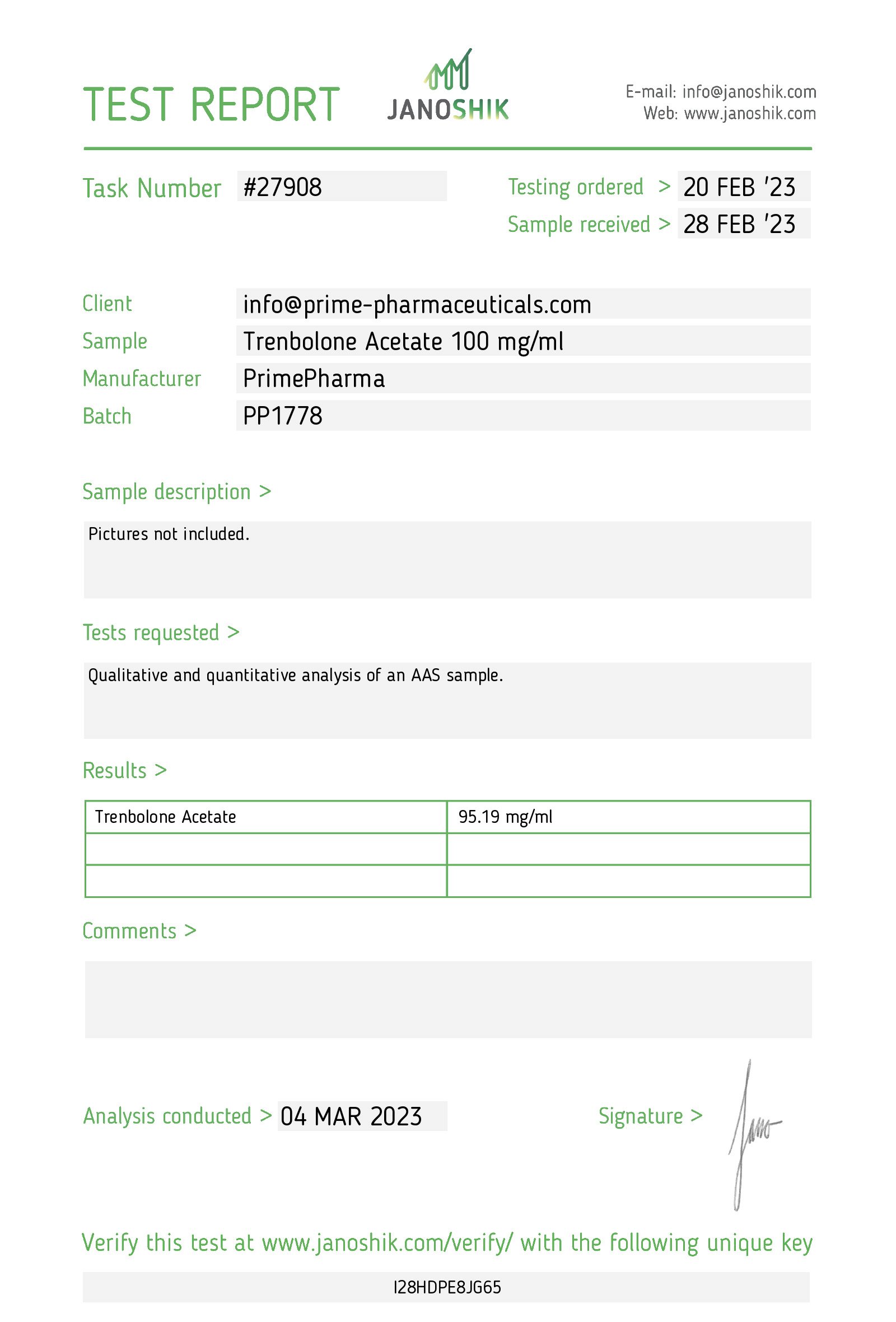 Prime Pharma Labtest Trenbolone Acetate